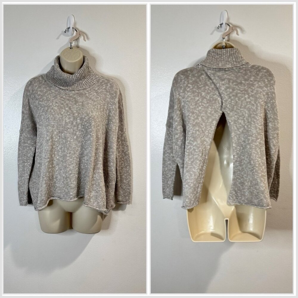 Aerie American Eagle Sweater XS Turtleneck Split Open Back Crop Knit Tan
